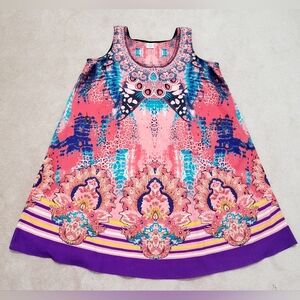 Island Expression Sleeveless Colorful Dress Tropical Beachy Bling Womans Size XL